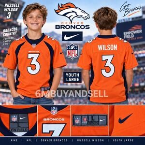 Nike Denver Broncos Russell Wilson 3 Youth Large Jersey Orange Navy Blue NFL